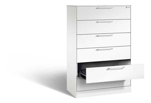 C+P archiefkast Asisto, H1310xB800xD435mm, kleur: verkeerswit, beugelgreep, stalen afdekplaat, 146023-623 S10042