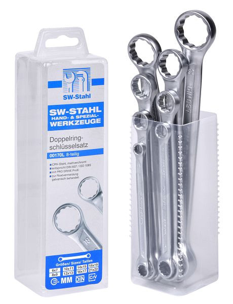 SW-Stahl dubbele ringsleutelset, 6-22 mm, 8-delig, 00170L