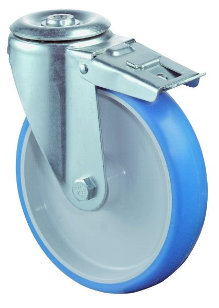 BS rollen transportrol met rem, breedte 45 mm, Ø200 mm, tot 250 kg, loopvlak polyurethaan blauw, behuizing kunststof, rollager, L121.B36.200