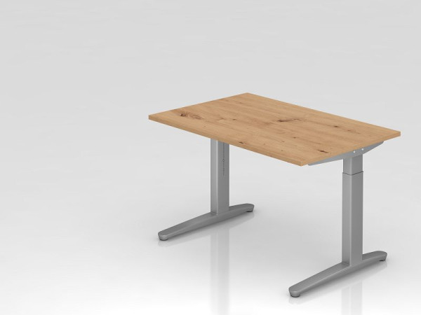 Hammerbacher bureau XB12, 120 x 80 cm, blad: knoestig eiken, 25 mm dik, 2 mm ABS rand, rechthoekige vorm, zilver, VXB12/R/SS