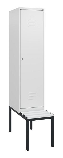 C+P Umkleidespind Classic PLUS, mit untergebauter Sitzbank, 1950x400x815mm, 9016/9016, Zylinderschloss, 0800505-12 S10059