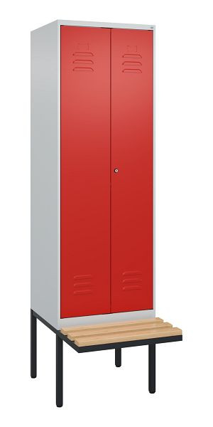C+P Umkleidespind Classic PLUS, Doppel-Spind, 2 Abteile, 2120x600x815mm, 7035/3020, Zylinderschloss, Buche-Sitzleisten, 0800427-20P S10059