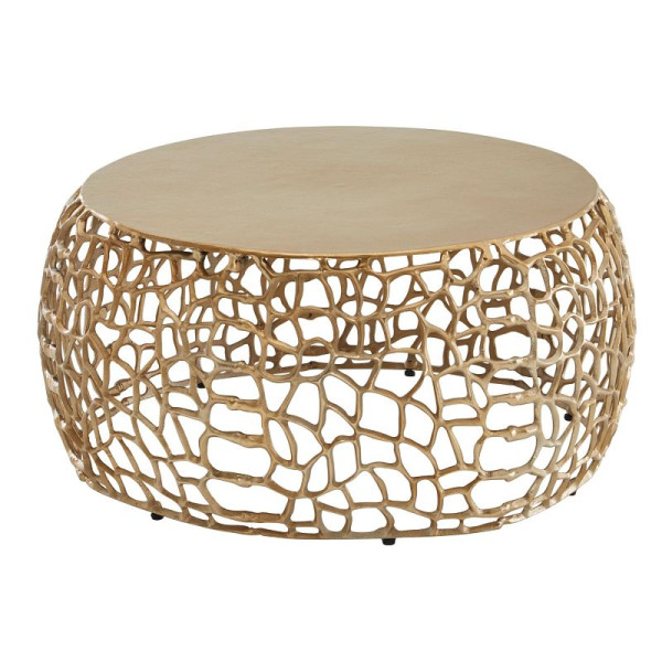 Wohnling salontafel metaal goud 66x66x30 cm salontafel aluminium rond, design woonkamertafel met takkenstructuur, kleine moderne salontafel, WL6.696