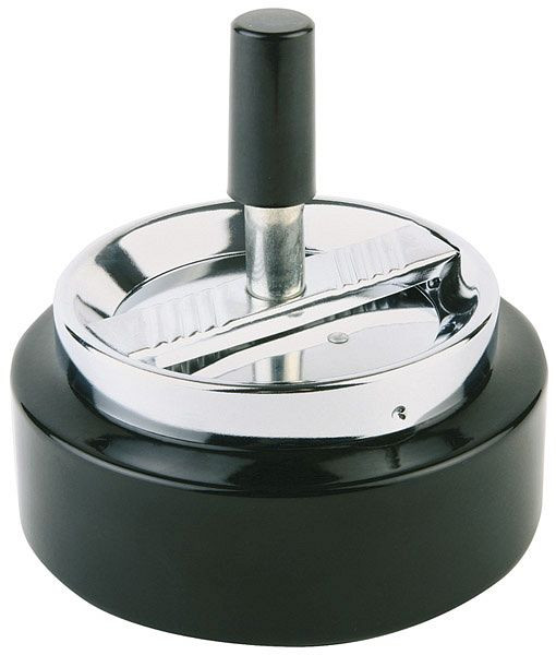 APS roterende asbak -CLASSIC-, Ø 10,5 cm, hoogte: 11 cm, verchroomd metaal/zwart, deksel met draaimechanisme, 00056