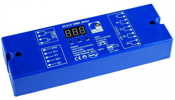 rutec Projekt DMX-actuator 384W / 12V 768W / 24V meerkleurige DMX-actuator 4x1 kanaal 3/4 adressen, PHZ205