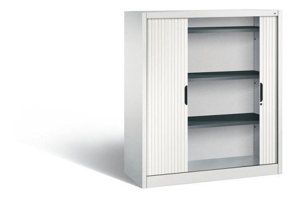C+P dressoir met rolluik Omnispace, H1345xB1200xD420mm, kleur: lichtgrijs/verkeerswit, verzonken greep, 3 niveaus, 3223-00 S10133