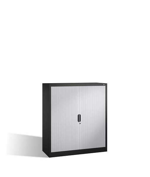 C+P dressoir met rolluik Omnispace, H1345xB1200xD420mm, kleur: zwartgrijs/lichtgrijs, verzonken greep, 3 niveaus, 3223-00 S10042