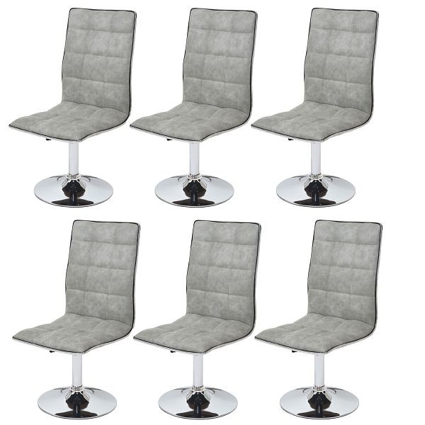 Mendler set van 6 eetkamerstoelen HWC-C41, stoel keukenstoel, in hoogte verstelbaar draaibaar, stof/textiel, vintage betongrijs, 3x59106