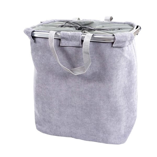 Mendler HWC-C34 wasmand, wasmand, wasmand met trekkoord, 2 vakken, handvat 54x52x32cm 89l, koord grijs, 73200