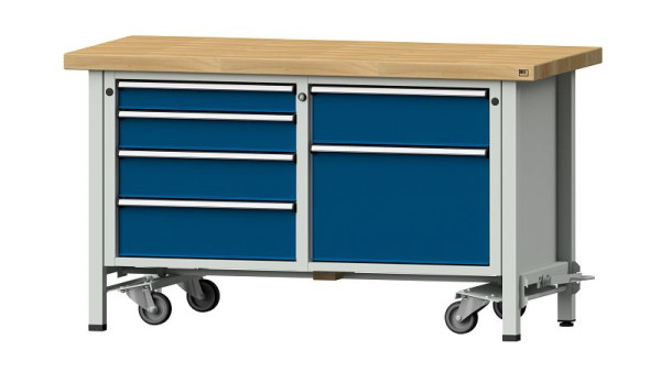 ANKE werkbanken kistwerkbank, model 237 V, 1500 x 700 x 850 mm, RAL 7035/5010, WMP 50 mm, met neerlaatbare aandrijfinrichting, 305.278