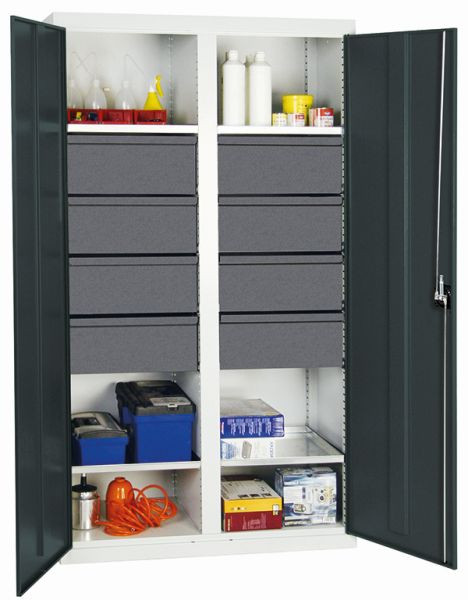 stumpff gereedschaps- en materiaalkast serie 3000, 7035/7016, 8 laden 200 mm, tussenschot, 4 legborden, 3004671