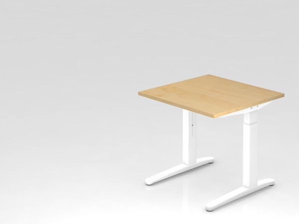 Hammerbacher bureau C-onderstel 80x80cm esdoorn/wit, witte aluminium loper, VXB08/3/WW