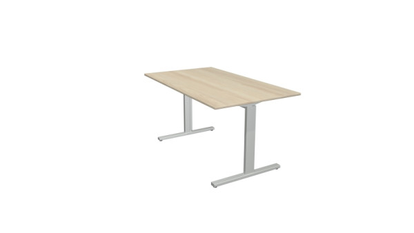Kerkmann bureauvorm 2 - B 1400 x D 800 x H 700-820 mm met T-voetframe in aluminium zilver, esdoorn, 11021050