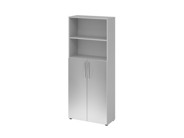 Hammerbacher plank 5OH, 3OH onderdeuren BM 4770, romp: grijs / voorkant: zilver 80 x 34,6 x 188 cm (BxDxH), beugelgreep BM, V4770/5/S/BM