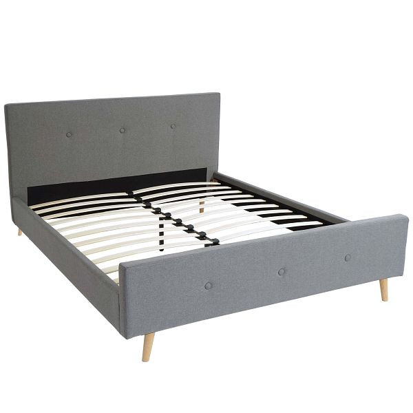 Mendler gestoffeerd bed HWC-J98, bed tweepersoonsbed bedframe met lattenbodem, massief hout, 160x200cm grijs, 86263+86264
