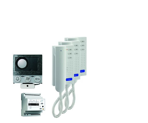 TCS audio:pack installatie voor 3 wooneenheden, met ingebouwde luidspreker ASI12000 + 3x deurtelefoon ISH3030 + besturingseenheid BVS20, PAIH030/004