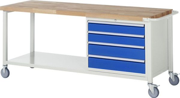 RAU verrijdbare werkbank serie 8000, 4 x XL laden, opbergplank, 2000x880x700 mm, 05-8262A6-207B4S.11