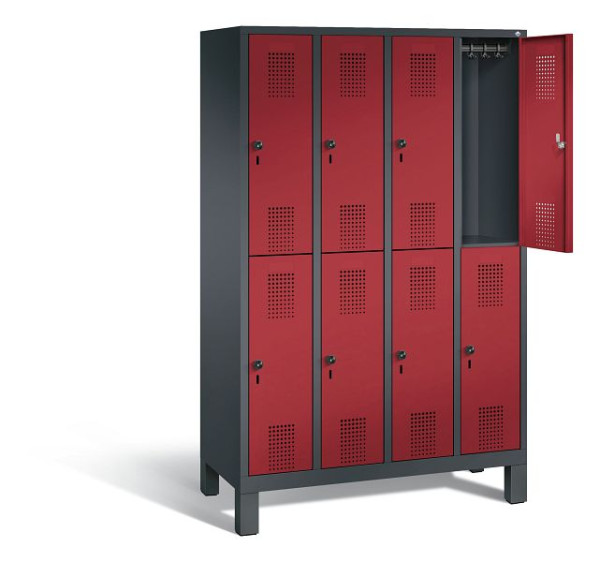 C+P locker dubbellaags Evolo, H1850xW1190xD500mm, kleur: zwartgrijs/robijnrood, 48310-40 S10341