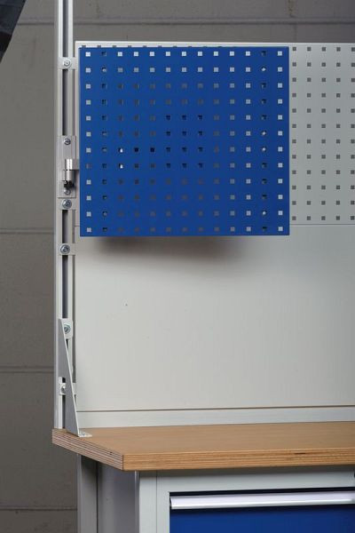 KLW zwenkarm met geperforeerde plaat 500 x 450 mm B x H met zwenkarm van aluminium, zilverkleurig, verstelbaar en afsluitbaar, ABC-SA2-LP-01