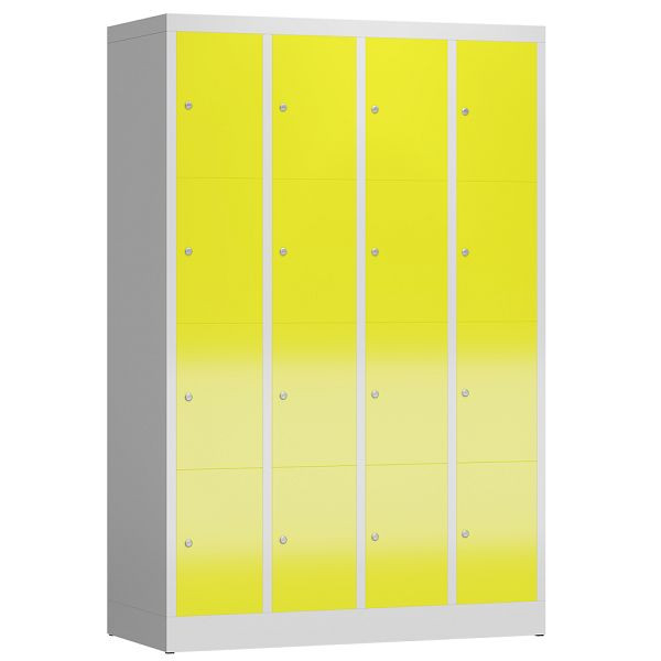 Lüllmann ClassiX lockerkast, 4 compartimenten met elk 4 compartimenten, 1800 x 1185 x 500 mm, lichtgrijs/zinkgeel, X-520446