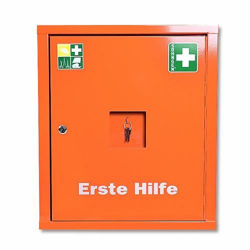 DENIOS EHBO-kast Eurosafe van hoogwaardig plaatstaal, vulling volgens DIN 13169, 164-911