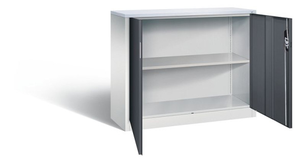 C+P kantoorkast Acurado, H1000xB1200xD400mm, kleur: lichtgrijs/zwartgrijs, verzonken handgreep, 2 niveaus, 9466-1200 S10295