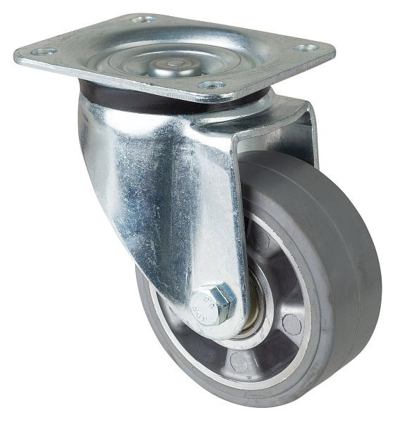 BS Rollen zwaarlastwiel, wielbreedte 50 mm, wiel-Ø 125 mm, draagvermogen 220 kg, grijze elastische banden, aluminium wiellichaam, kogellagers, L600.B83.125