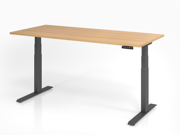 Hammerbacher bureau XDKB19, 180 x 80 cm, blad: eikenhout, 25 mm dik, ABS dikke rand, rechthoekige vorm, grafiet, VXDKB19/E/G