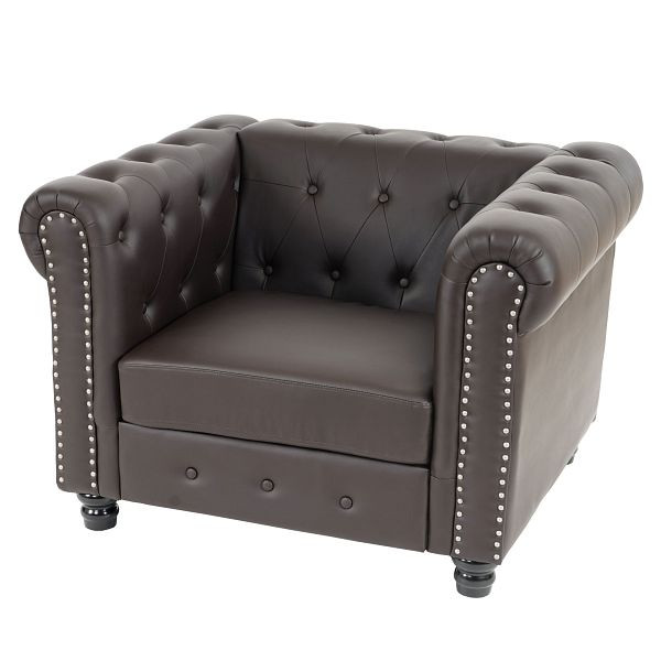 Mendler luxe fauteuil loungestoel relaxfauteuil Chesterfield kunstleer, ronde poten, bruin, 31985+31986+31987