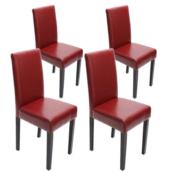 Mendler set van 4 eetkamerstoelen stoel keukenstoel Littau, leer, rood donkere poten, 24485