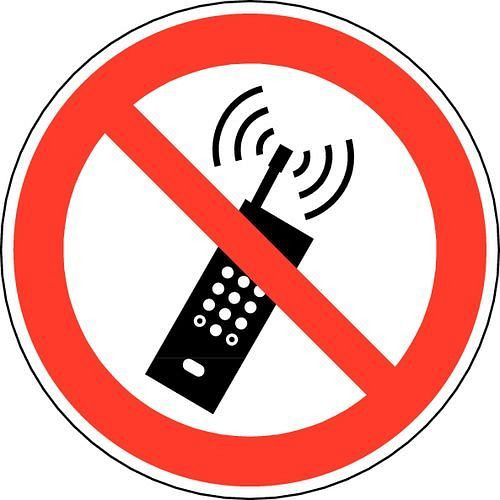 DENIOS verbodsbord "Mobiele communicatie verboden", ISO 7010, folie, zelfklevend, 100 mm, verpakking van 10, 148601