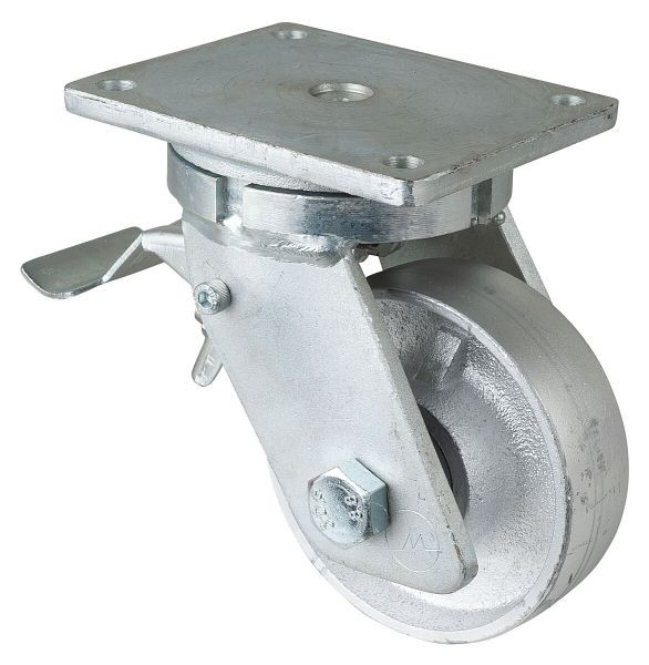 BS Rollen Zwaarlastwiel met rem, wielbreedte 45 mm, wiel-Ø 150 mm, draagvermogen 600 kg, gegoten loopvlak, gegoten wiellichaam, kogellager, RR120.C81.151