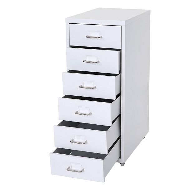 Mendler Boston T851 rolcontainer, ladekast stalen kast, 69x28x41cm 6 lades, wit, 55299