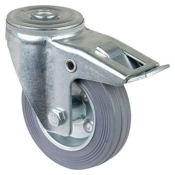BS rollen transportrol met rem, breedte 30 mm, Ø100 mm, tot 70 kg, grijs rubberen loopvlak, rollager, VE = 2 stuks, L121.B56.100