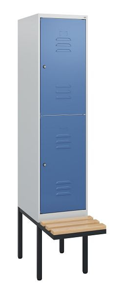 C+P dubbeldekkerkast Classic PLUS, 1950x400x815mm, 7035/5023, cilindersloten, beukenhouten zitlatten, zwevende zitting, 0803405-12 S10035