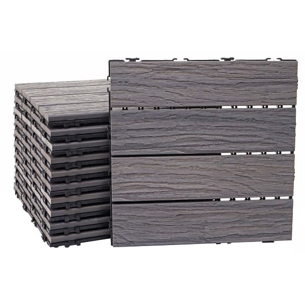 Mendler WPC vloertegel HWC-E19, houtlook balkon/terras, 3D lineaire structuur, antiek bruin, 11x elk 30x30cm = 1m², 65167