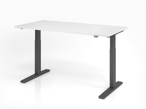 Hammerbacher bureau XMKA16, 160 x 80 cm, blad: wit, 25 mm dik, ABS dikke rand, rechthoekige vorm, grafiet, VXMKA16/W/G