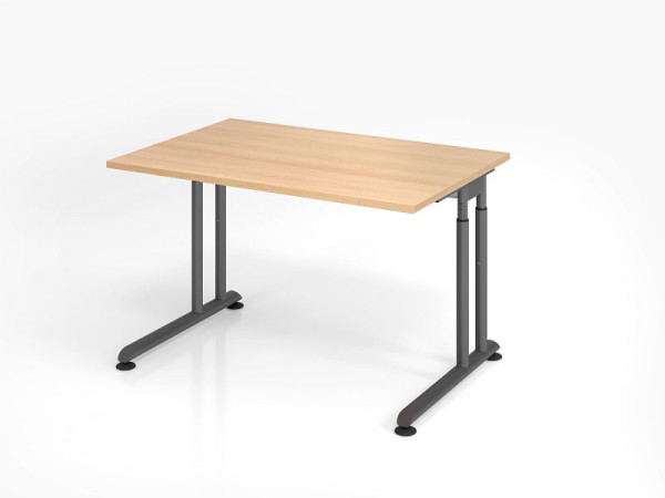 Hammerbacher bureau ZS12, 120 x 80 cm, blad: eikenhout, 25 mm dik, ABS dikke rand, rechthoekige vorm, grafiet, VZS12/E/G