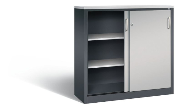 C+P dressoir met schuifdeuren Acurado, H1200xB1200xD400mm, kleur: zwartgrijs / vuurrood, beugelgreep, 3 niveaus, 2047-1200 S10415