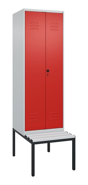 C+P luierkluis Classic PLUS SW, 2 vakken, 2120x600x815mm, 7035/3020, draaibare sluiting, met bank eronder, 0800527-20 S10032