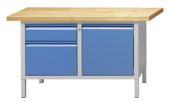 ANKE kastwerkbank; 1500x700 mm; RAL 7035/5012; Links 1 lade 170 mm; 1 deur 340 mm; Rechts 1 deur 510 mm