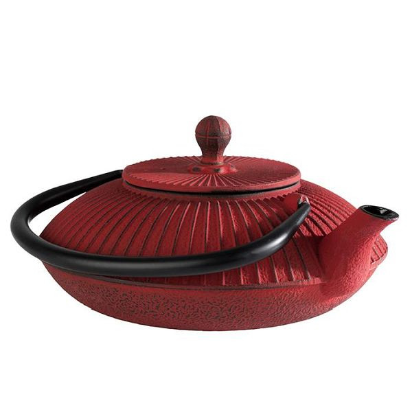 APS theepot -ASIA-, 19,5 x 18 cm, hoogte: 15 cm, gietijzer, binnenkant geëmailleerd, 0,8 liter, rood, met afneembaar deksel, 10992