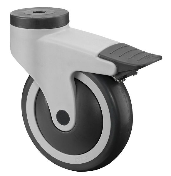 BS rollen Kunststof rol met rem, breedte 32 mm, Ø125 mm, tot 100 kg, grijs rubberen loopvlak, kunststof wiellichaam, kogellager, C121.A82.125