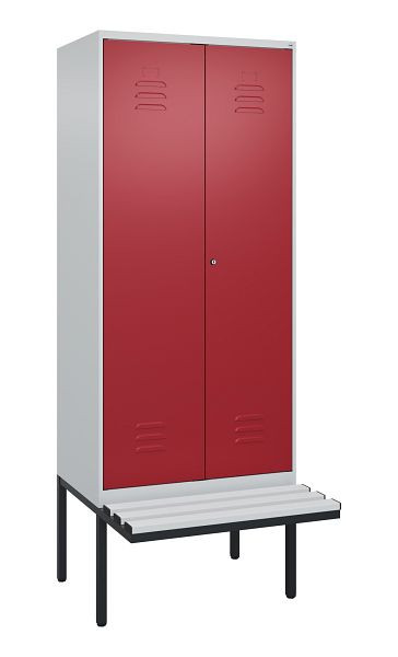 C+P Umkleidespind Classic PLUS, Doppel-Spind, 2 Abteile, 2120x800x815mm, 7035/3003, Zylinderschloss, Untergestell & Sitzfläche, 0800427-22P S10016